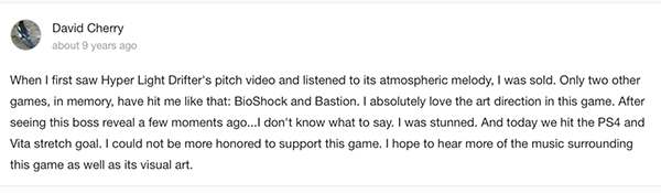 Comment from Hyper Light Drifter's Kickstarter