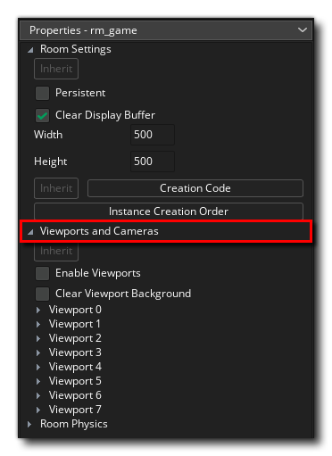 The Room Properties Viewports And Cameras Section