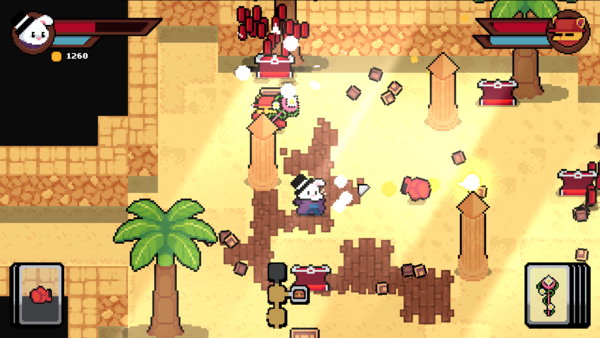 Screenshot of a desert-based location and the bunny player character of Toroom